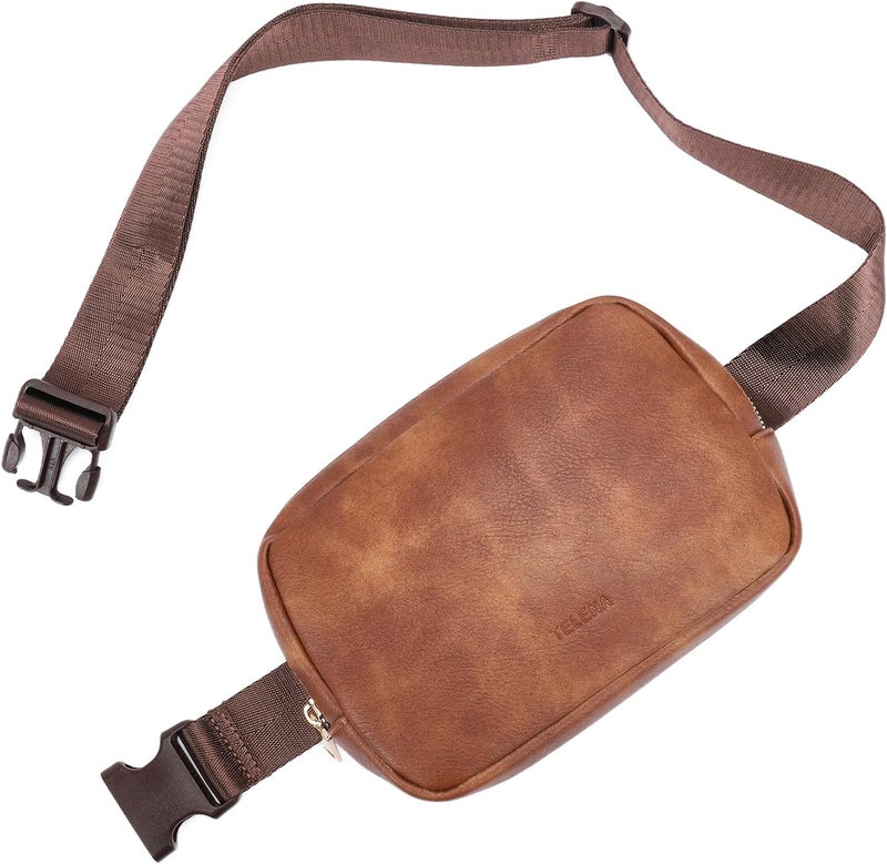 Telena Leather Belt Bag for Women Fashionable Fanny Packs Cross Body Bag Waist Pack Brown - Image 1